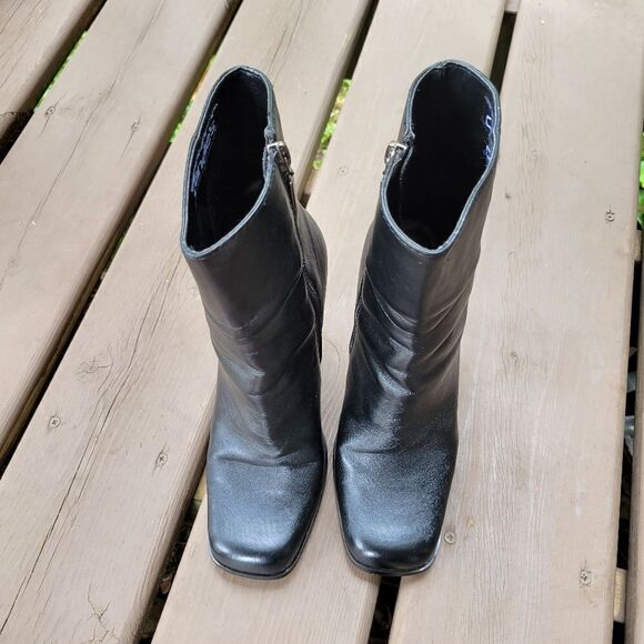 Vintage 90s y2k Candie's Bratz Black Faux Leather Square Toe Chunky Heel Boots - Picture 4 of 9